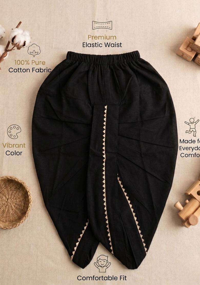 Black Solid Cotton Dhoti For Boys  - Indya