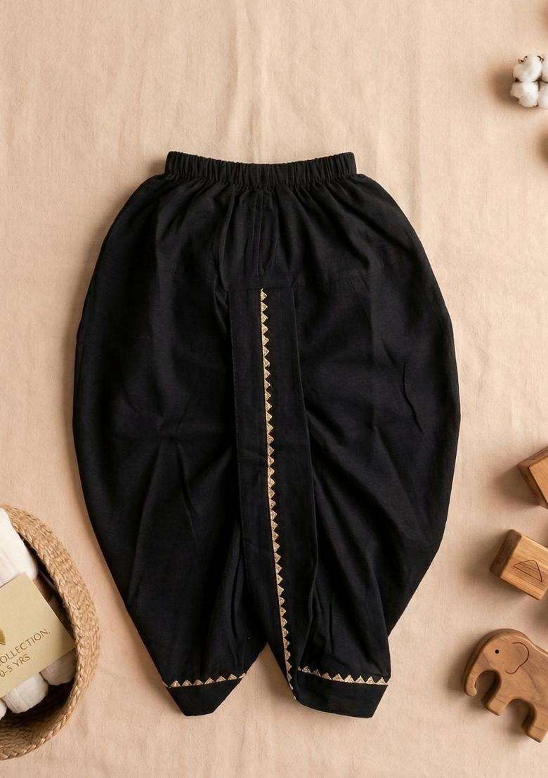 Black Solid Cotton Dhoti For Boys  - Indya