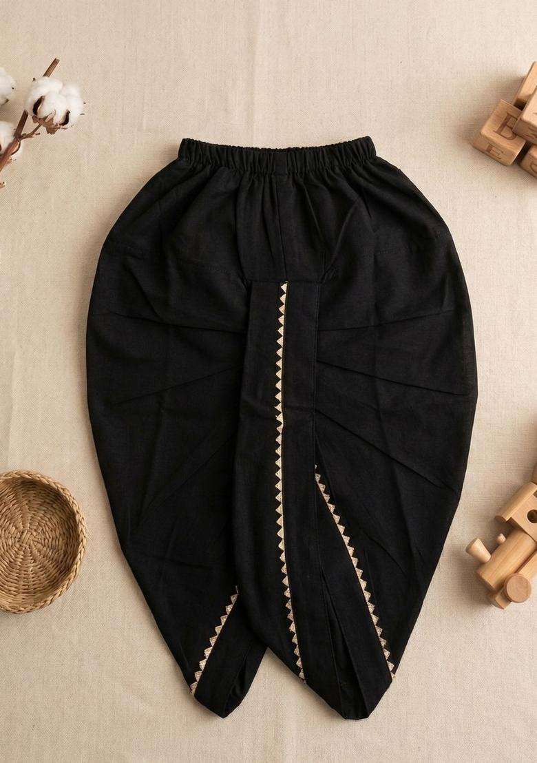 Black Solid Cotton Dhoti For Boys  - Indya