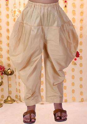 Beige Solid Silk Dhoti For Boys 