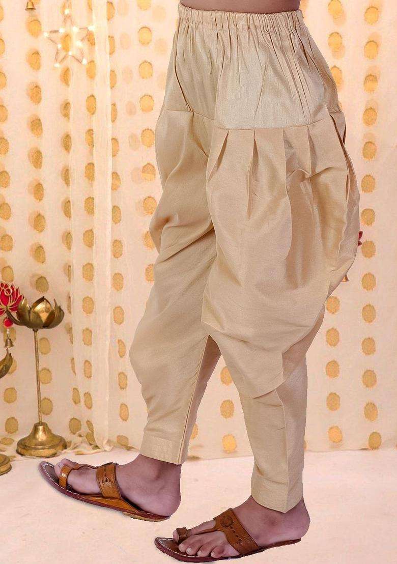 Beige Solid Silk Dhoti For Boys  - Indya