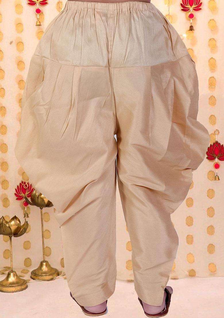 Beige Solid Silk Dhoti For Boys  - Indya