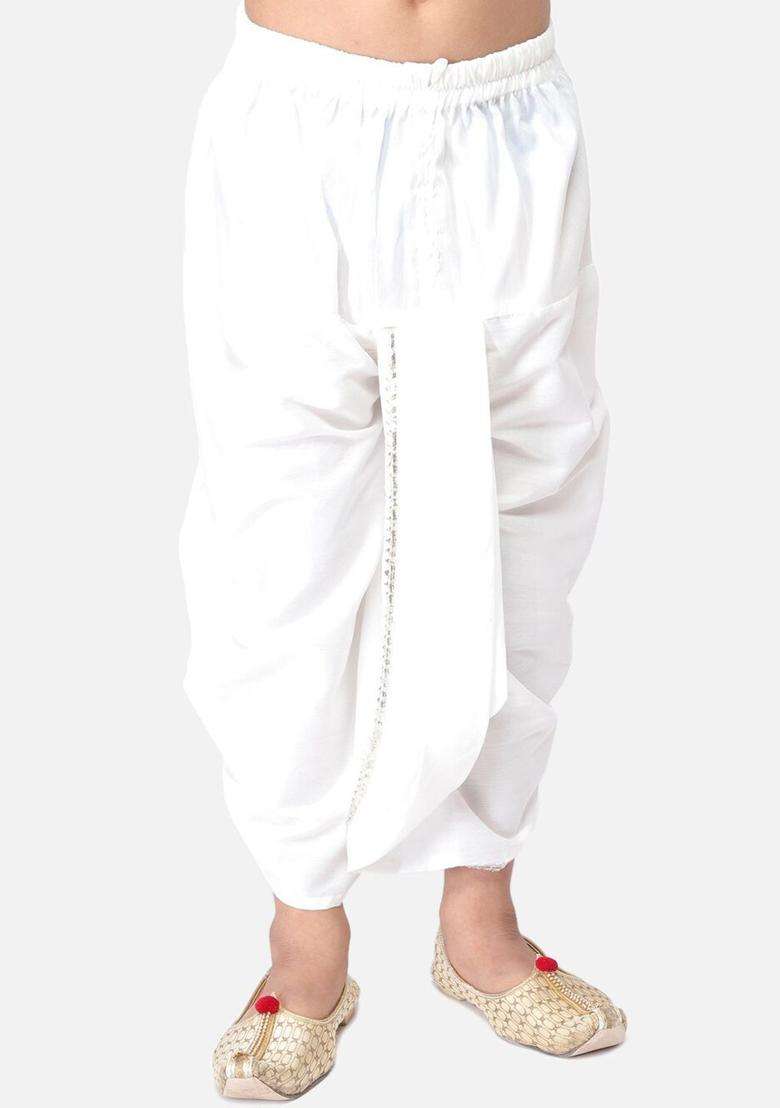 White Solid Cotton Dhoti For Boys  - Indya