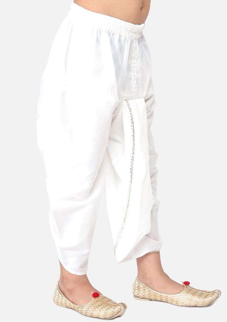 White Solid Cotton Dhoti For Boys  - Indya