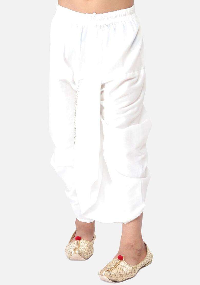White Solid Cotton Dhoti For Boys  - Indya