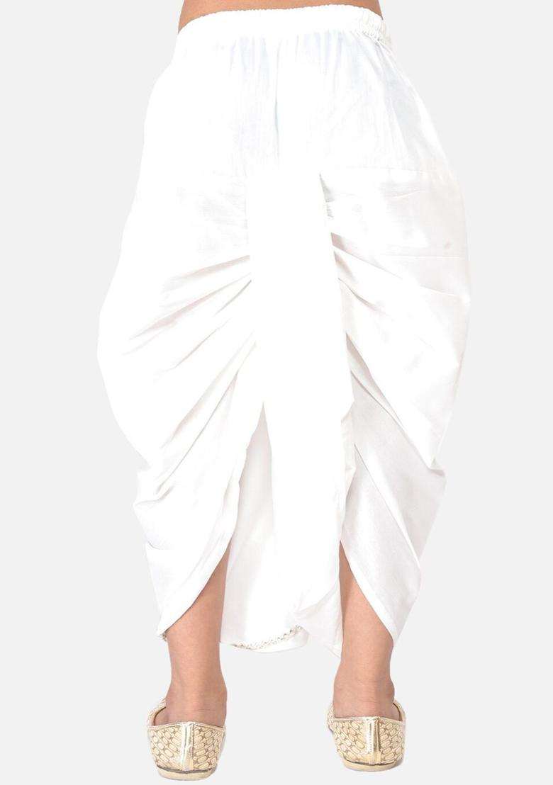 White Solid Cotton Dhoti For Boys  - Indya