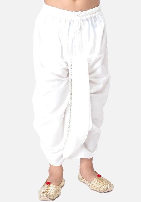 White Solid Cotton Dhoti For Boys 