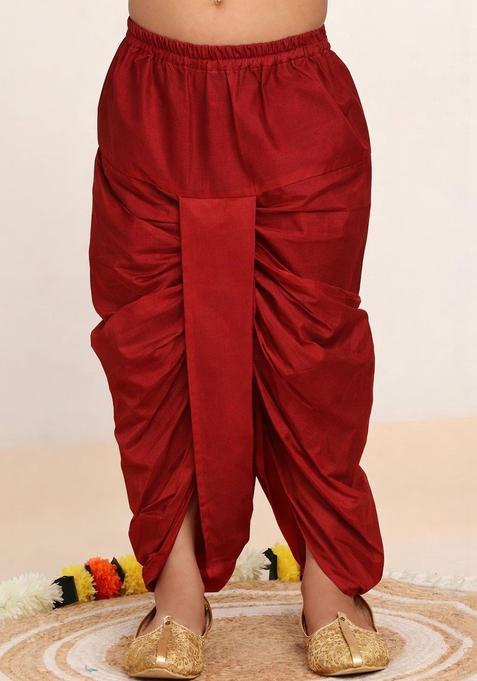 Maroon Solid Polyester Dhoti For Boys 