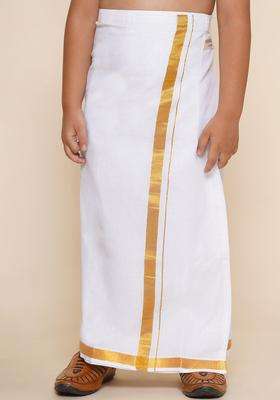 White Solid Cotton Dhoti For Boys 
