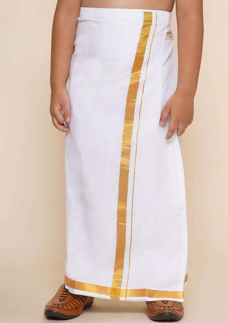 White Solid Cotton Dhoti For Boys  - Indya