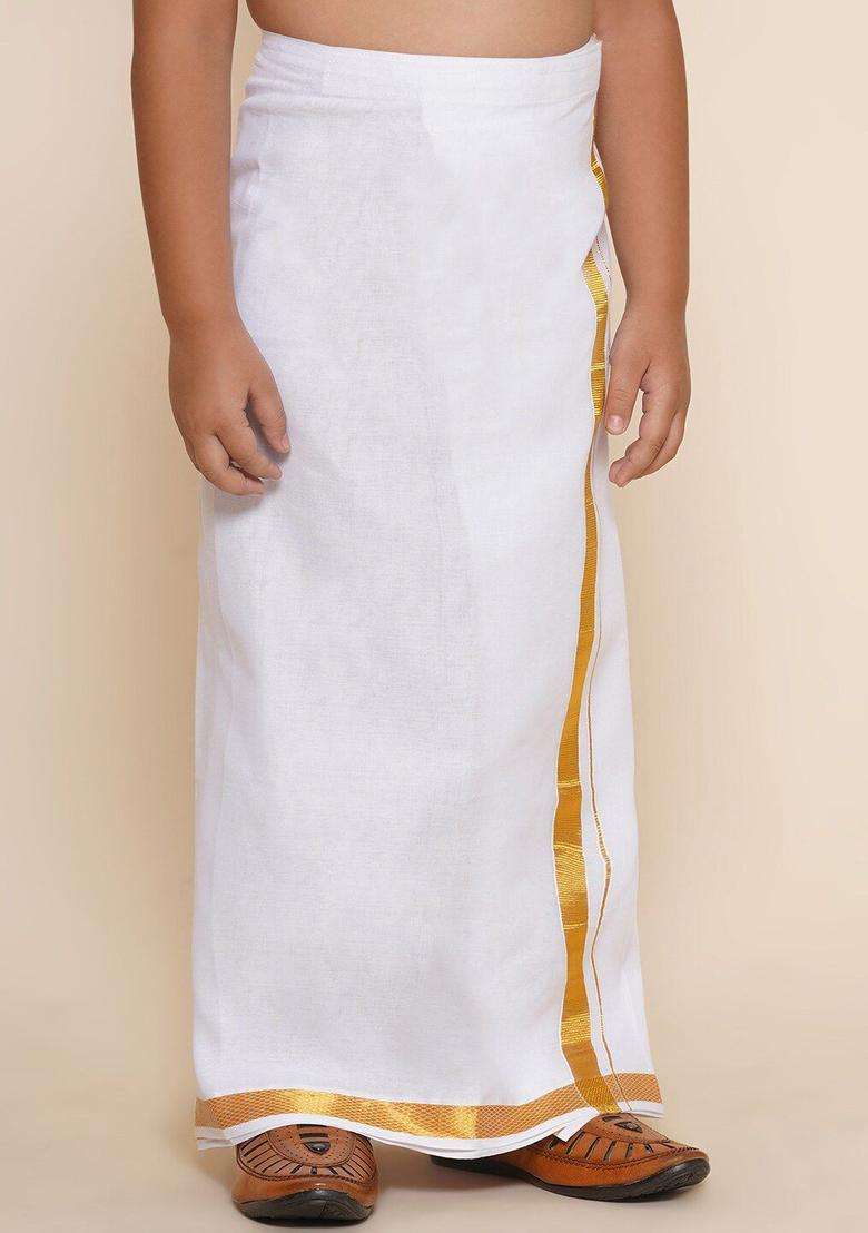 White Solid Cotton Dhoti For Boys  - Indya