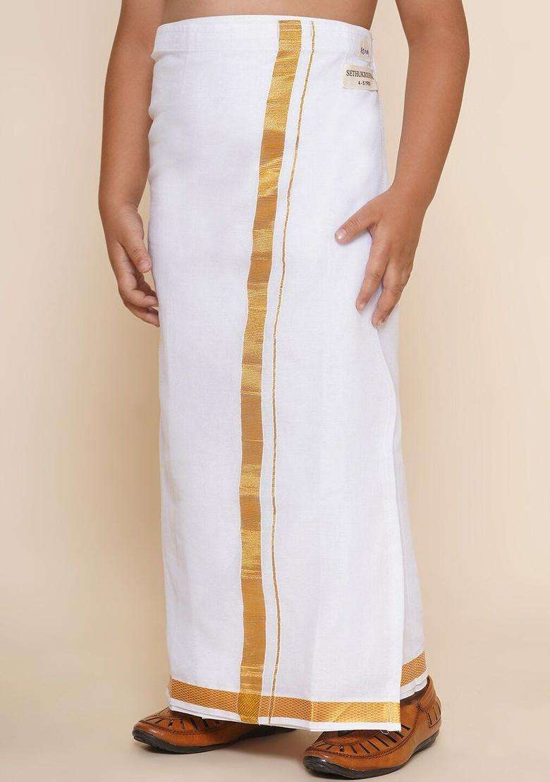 White Solid Cotton Dhoti For Boys  - Indya