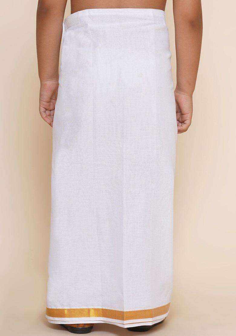White Solid Cotton Dhoti For Boys  - Indya