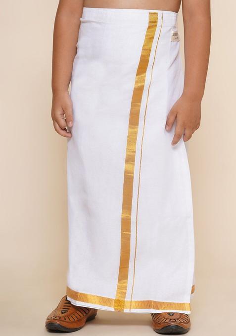 White Solid Cotton Dhoti For Boys 