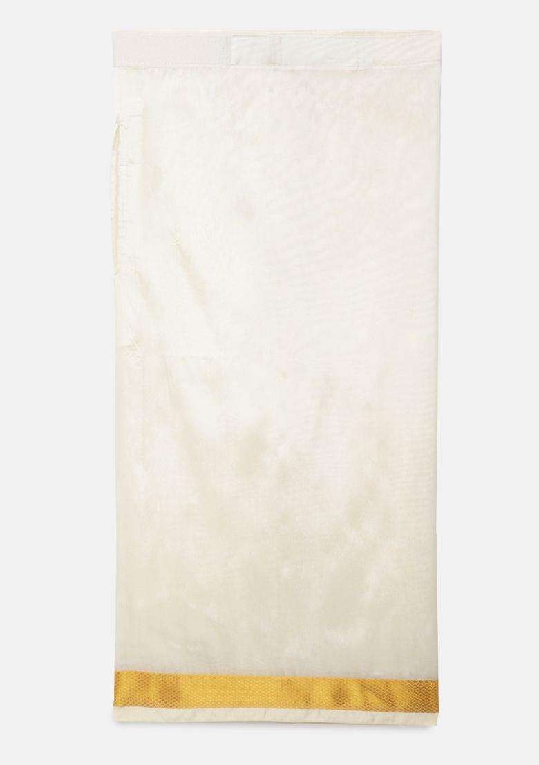 Beige Solid Art Silk Dhoti For Boys  - Indya