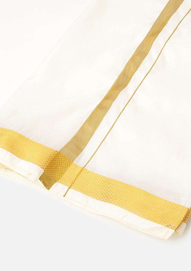 Beige Solid Art Silk Dhoti For Boys  - Indya
