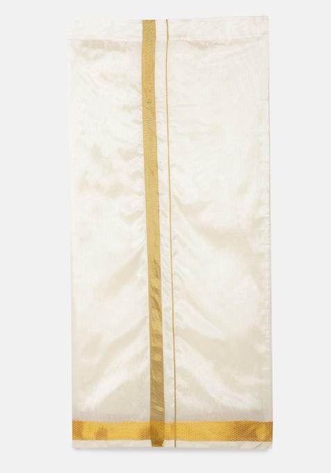 Beige Solid Art Silk Dhoti For Boys 