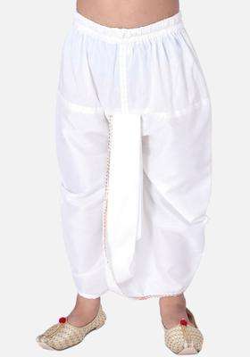 White Solid Cotton Dhoti For Boys 
