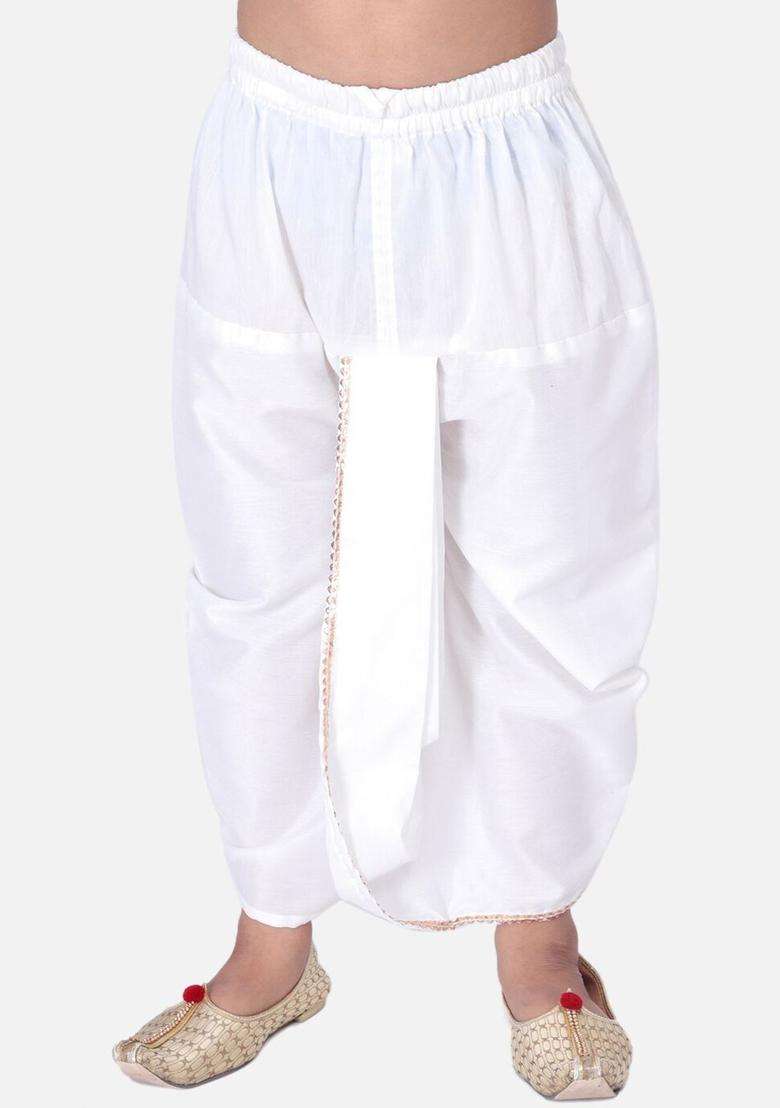 White Solid Cotton Dhoti For Boys  - Indya