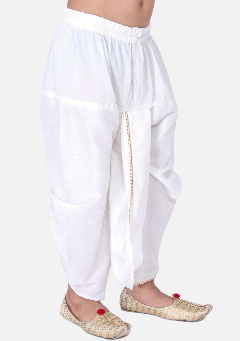 White Solid Cotton Dhoti For Boys  - Indya