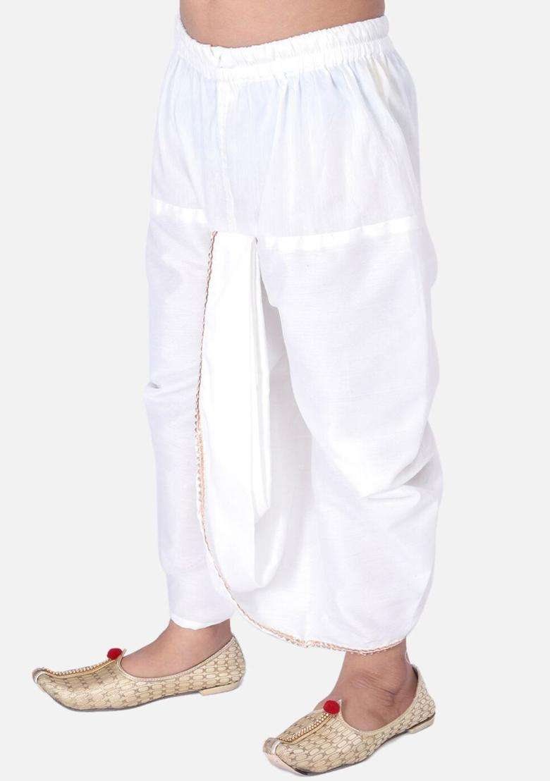 White Solid Cotton Dhoti For Boys  - Indya