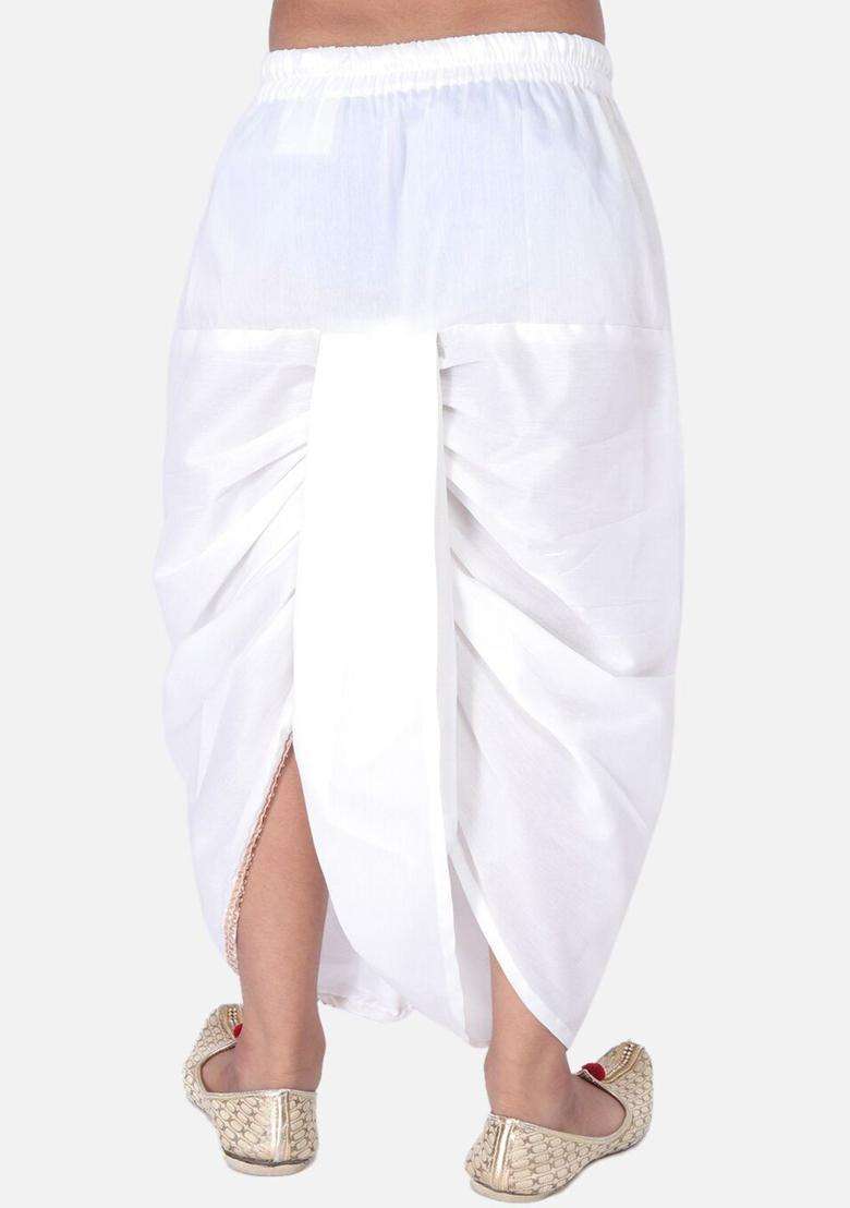 White Solid Cotton Dhoti For Boys  - Indya
