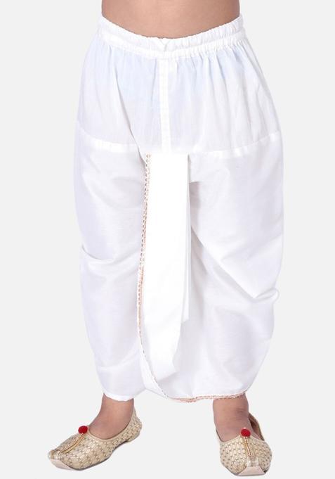 White Solid Cotton Dhoti For Boys 