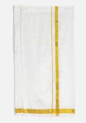 White Solid Cotton Dhoti For Boys 