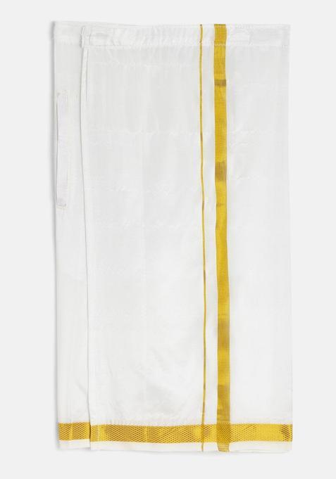 White Solid Cotton Dhoti For Boys 