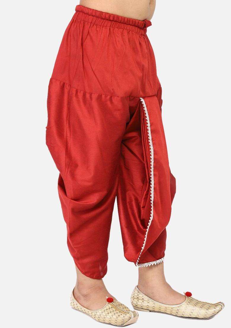 Maroon Solid Cotton Dhoti For Boys  - Indya