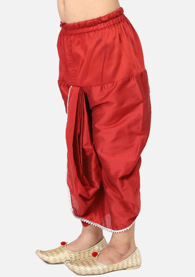 Maroon Solid Cotton Dhoti For Boys  - Indya