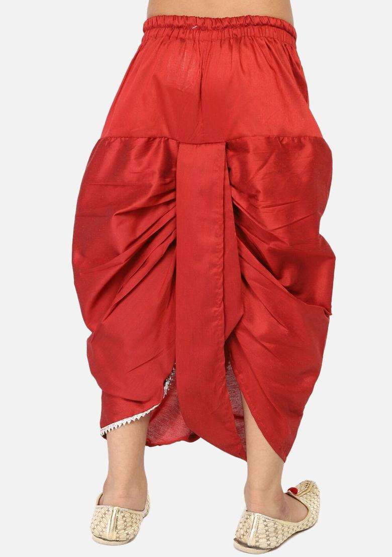 Maroon Solid Cotton Dhoti For Boys  - Indya