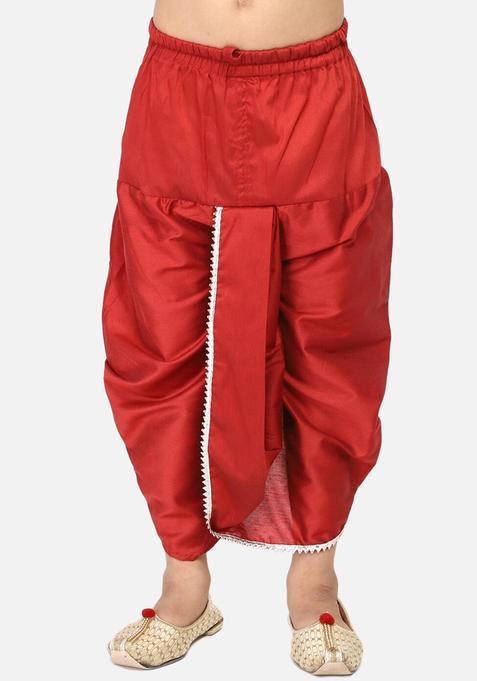 Maroon Solid Cotton Dhoti For Boys 