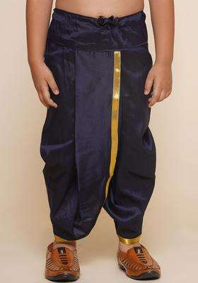 Blue Solid Art Silk Dhoti For Boys 