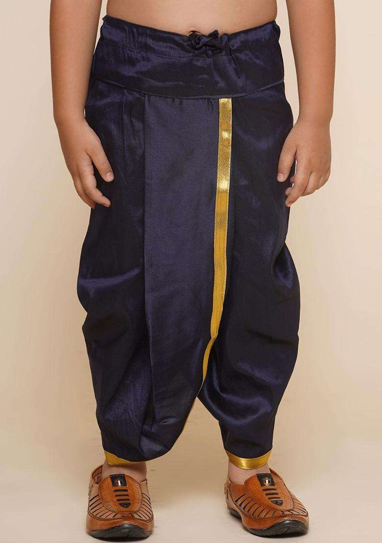 Blue Solid Art Silk Dhoti For Boys  - Indya
