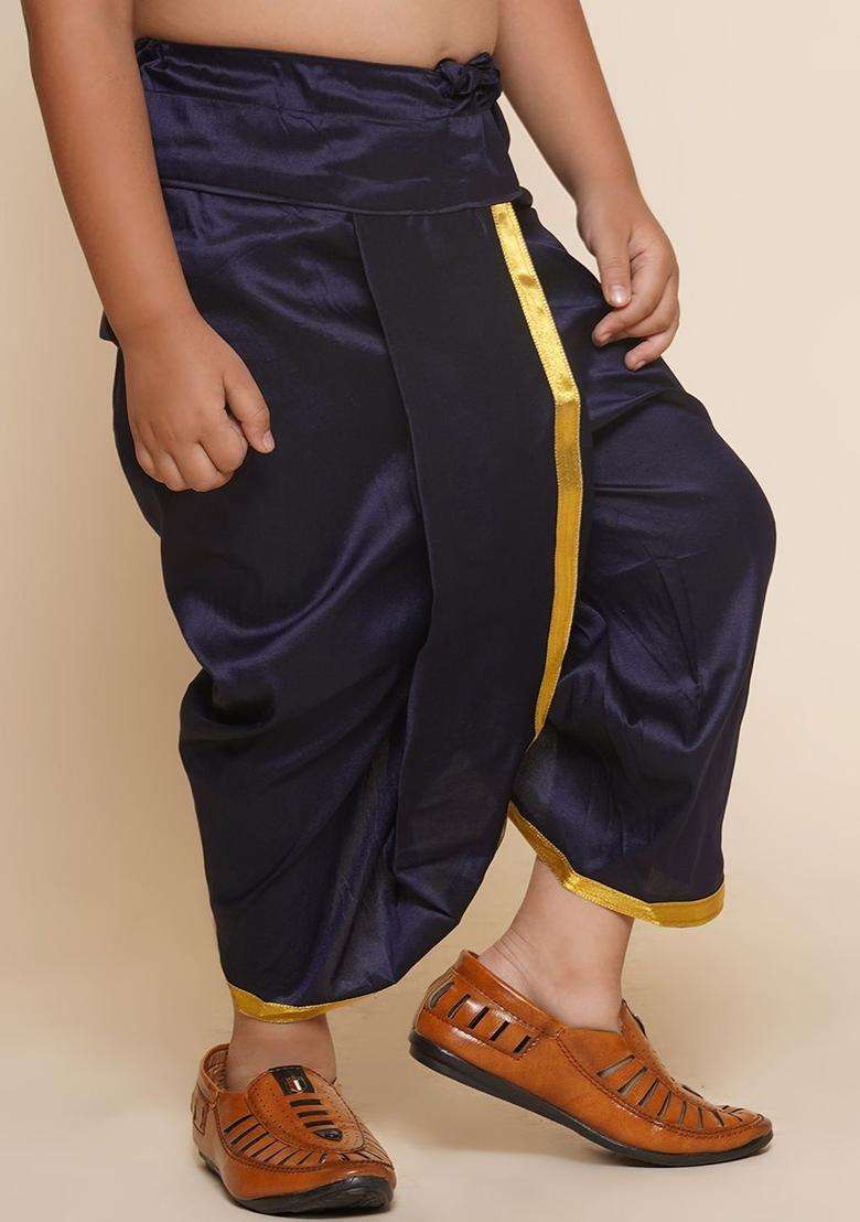 Blue Solid Art Silk Dhoti For Boys  - Indya