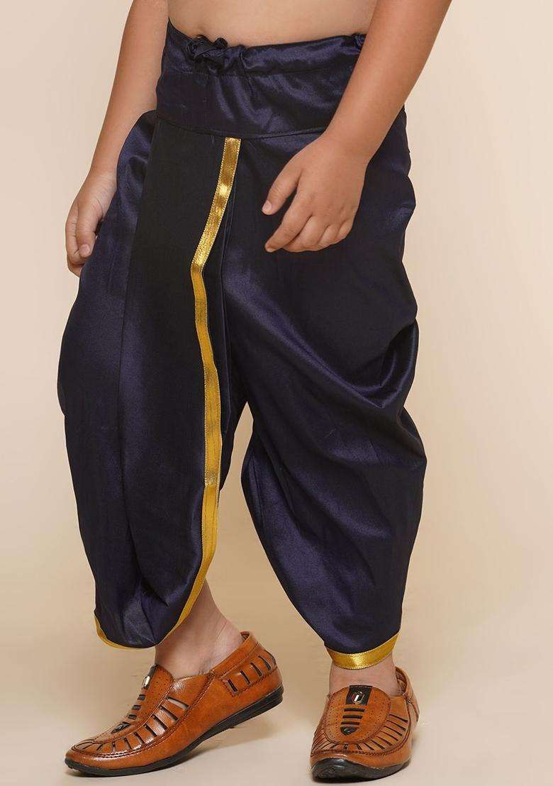 Blue Solid Art Silk Dhoti For Boys  - Indya