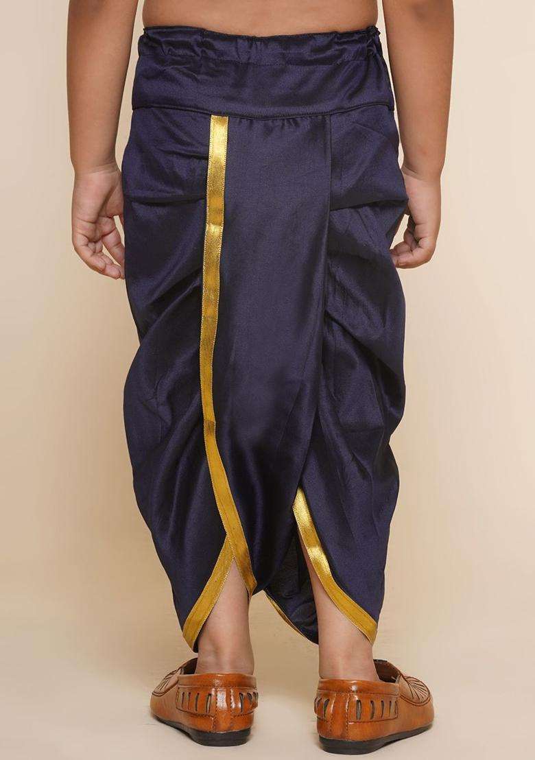 Blue Solid Art Silk Dhoti For Boys  - Indya
