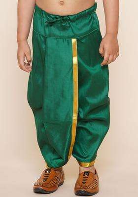 Green Solid Art Silk Dhoti For Boys 