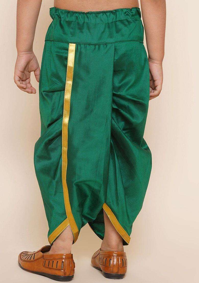 Green Solid Art Silk Dhoti For Boys  - Indya