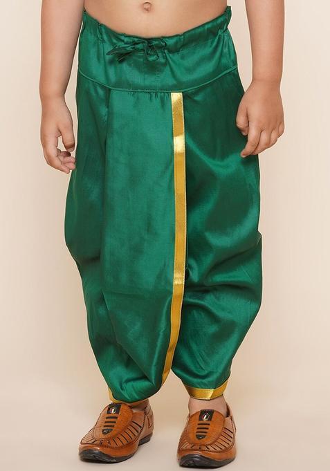 Green Solid Art Silk Dhoti For Boys 