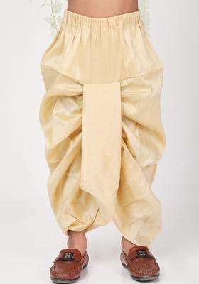 Beige Solid Silk Dhoti For Boys 