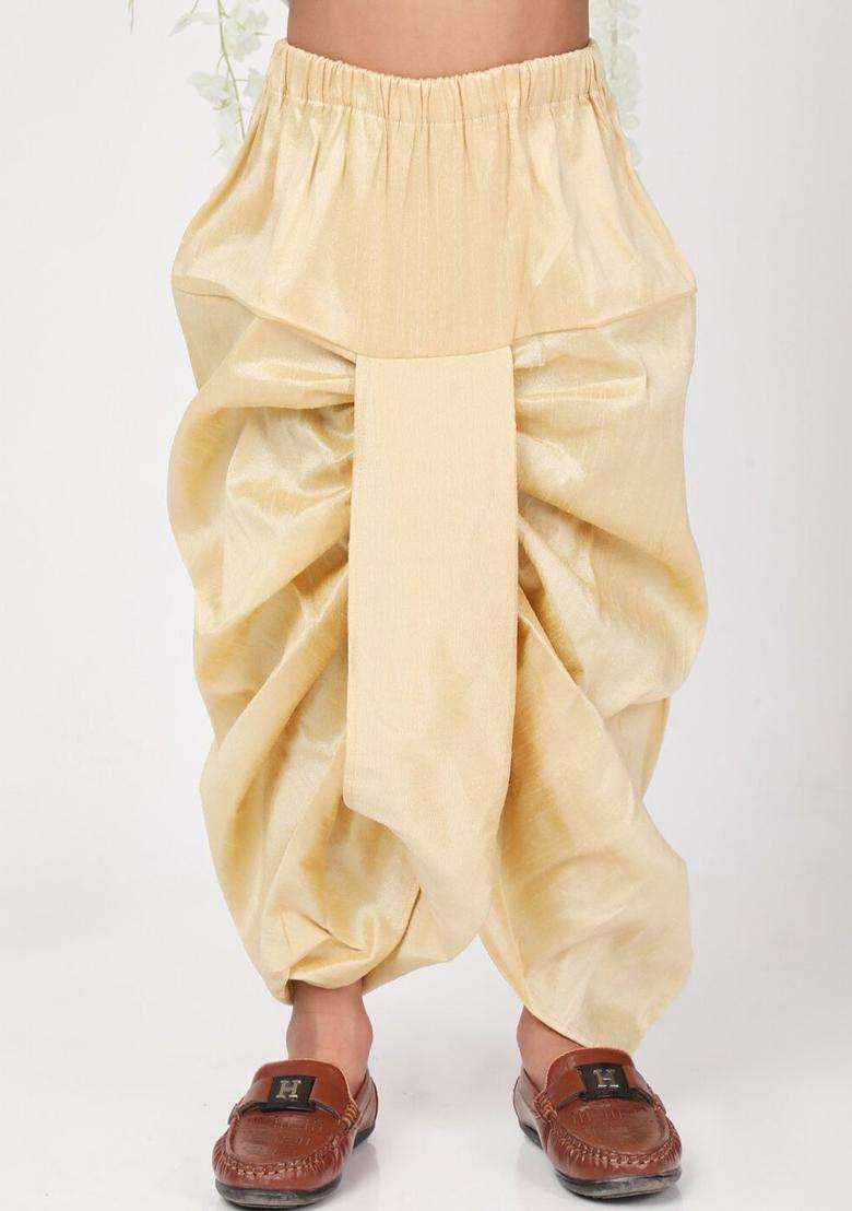 Beige Solid Silk Dhoti For Boys  - Indya