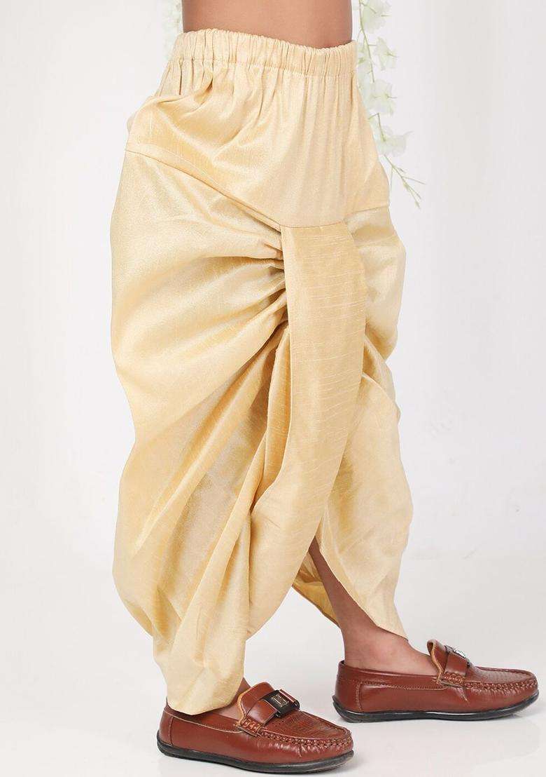 Beige Solid Silk Dhoti For Boys  - Indya