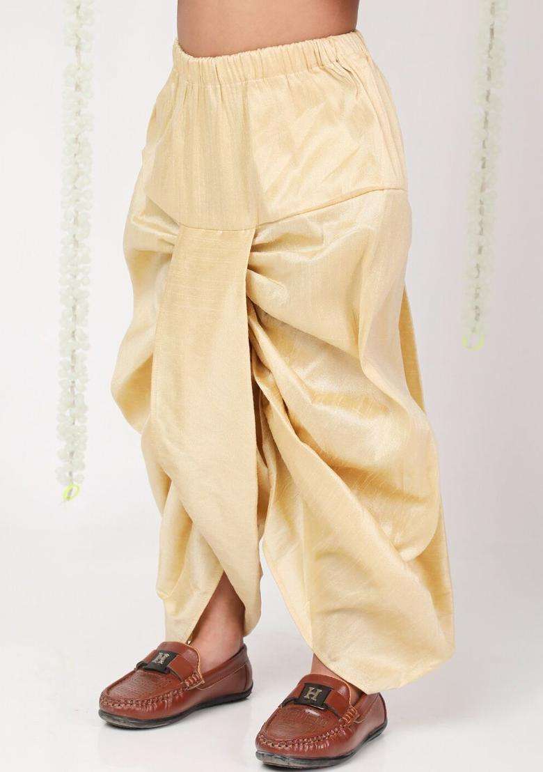 Beige Solid Silk Dhoti For Boys  - Indya