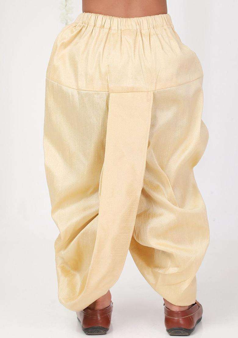 Beige Solid Silk Dhoti For Boys  - Indya