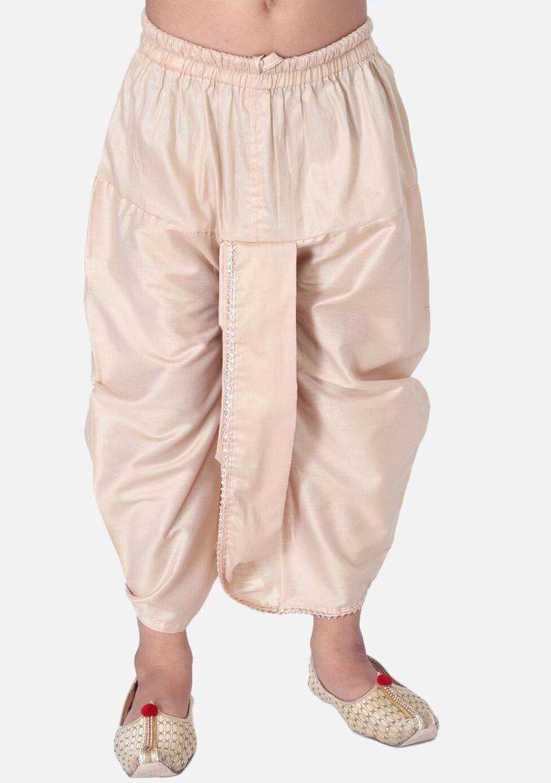 Beige Solid Cotton Dhoti For Boys  - Indya