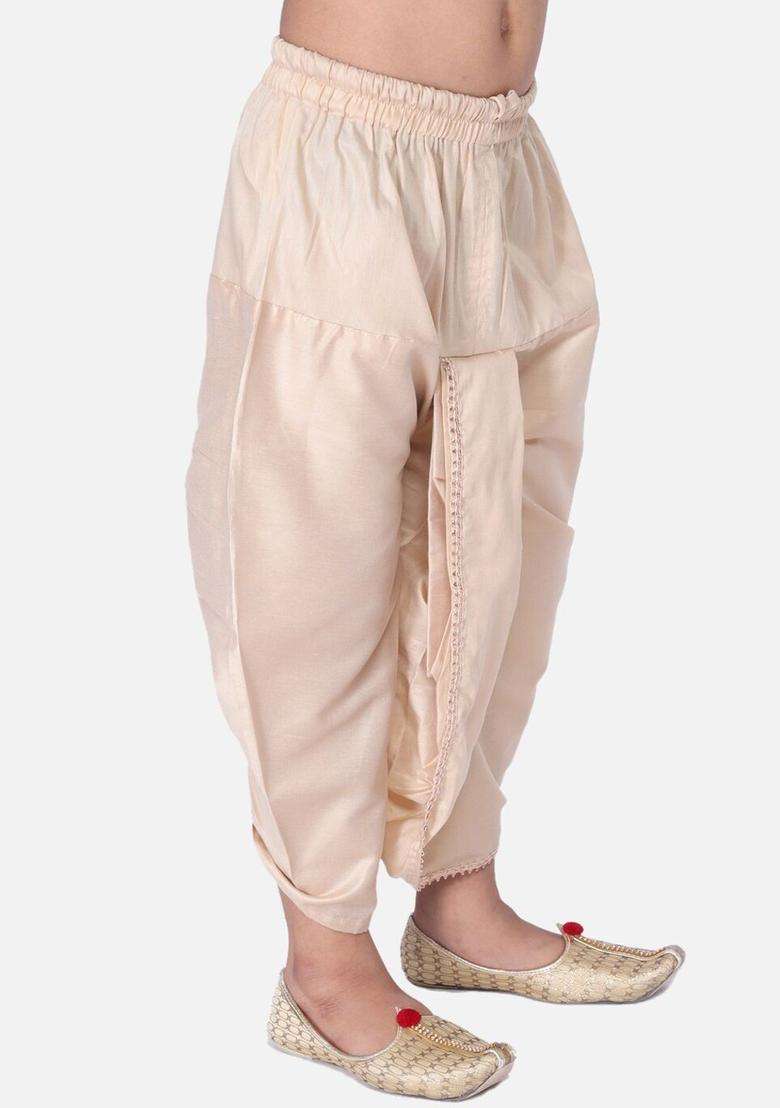 Beige Solid Cotton Dhoti For Boys  - Indya