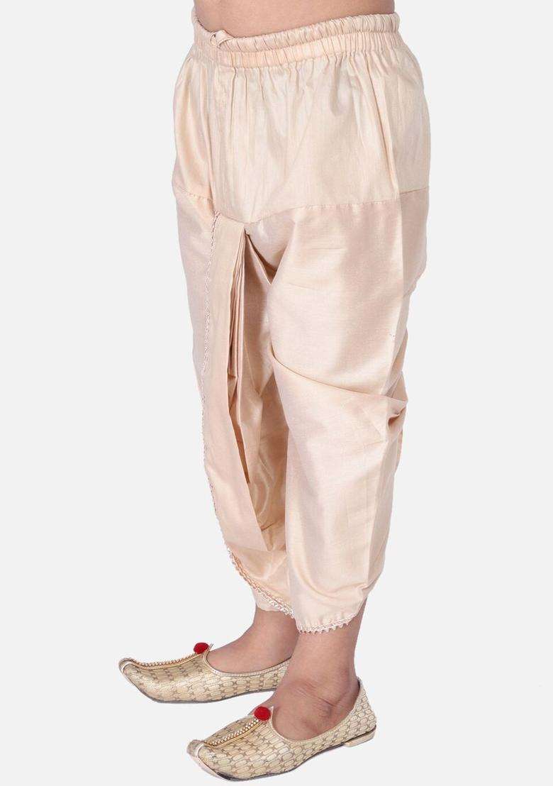 Beige Solid Cotton Dhoti For Boys  - Indya