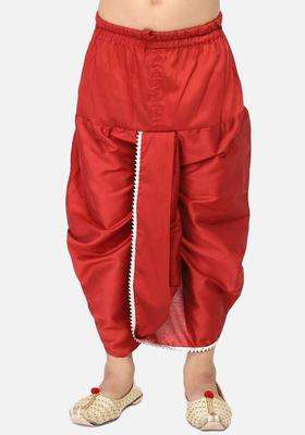 Maroon Solid Cotton Dhoti For Boys 